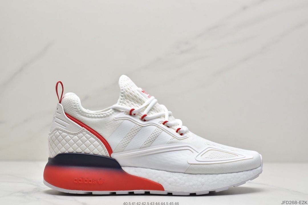 170 2020阿迪达斯Adidas ZX 2K Boost低帮高弹复古休闲运动百搭跑鞋“黑桔红渐变蓝”FZ4641
