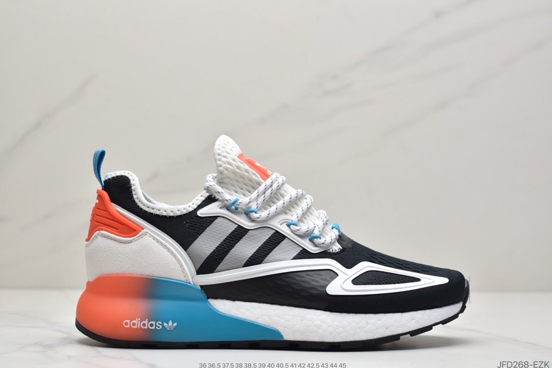 170 2020阿迪达斯Adidas ZX 2K Boost低帮高弹复古休闲运动百搭跑鞋“黑桔红渐变蓝”FZ4641