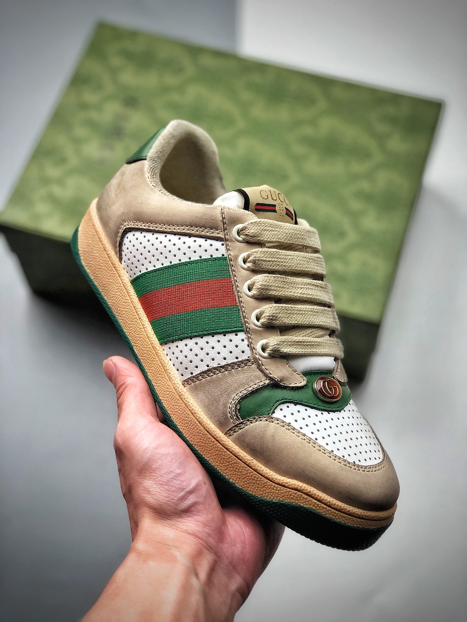 450  Gucci Distressed Screener sneaker 经典原型复古百搭做旧老爹板鞋