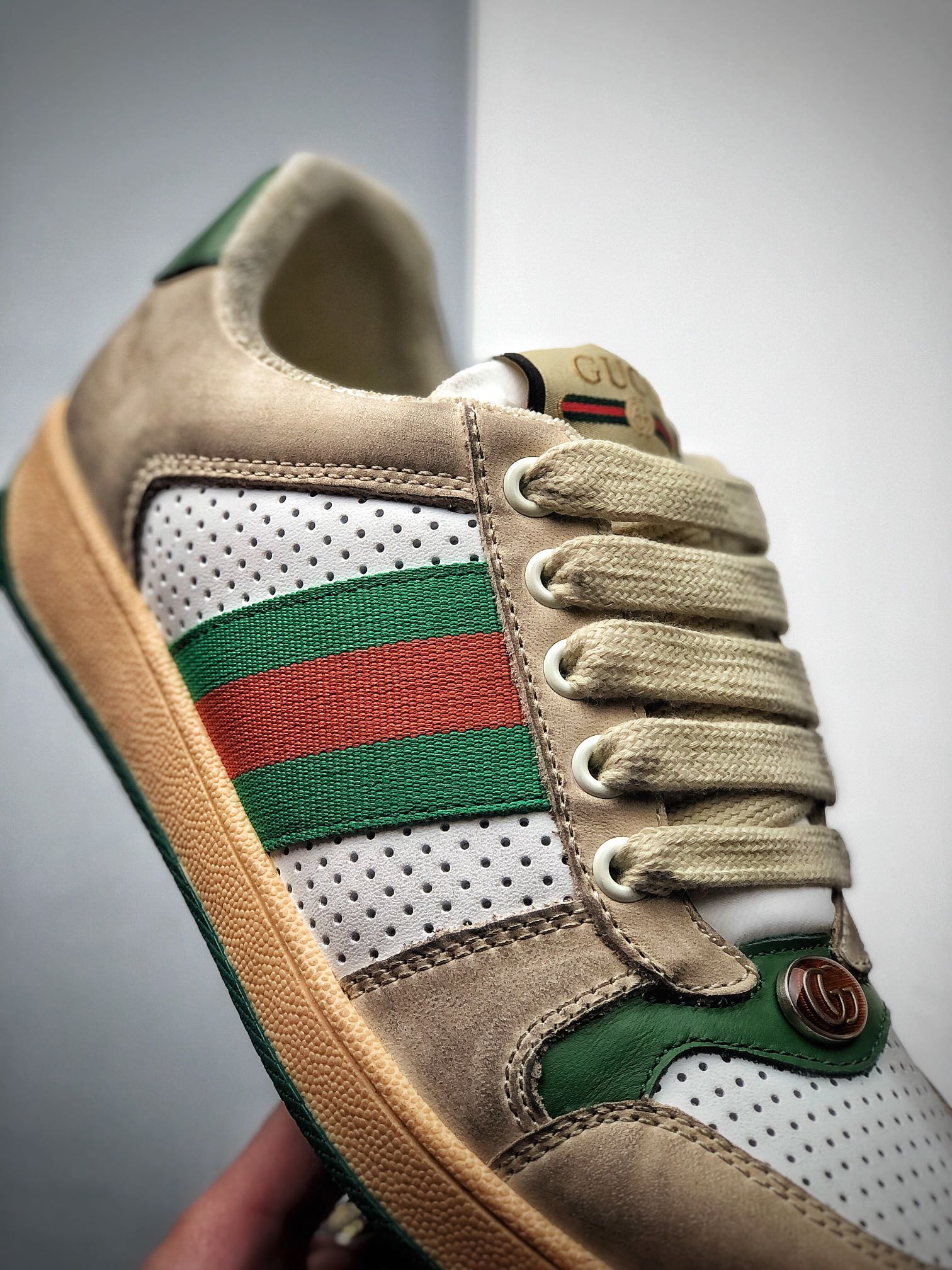 450  Gucci Distressed Screener sneaker 经典原型复古百搭做旧老爹板鞋
