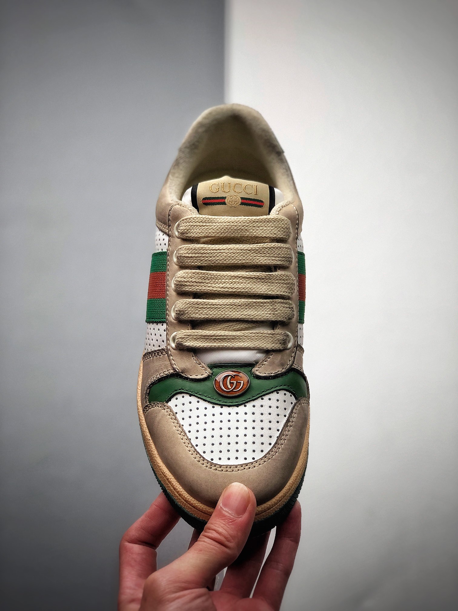 450  Gucci Distressed Screener sneaker 经典原型复古百搭做旧老爹板鞋
