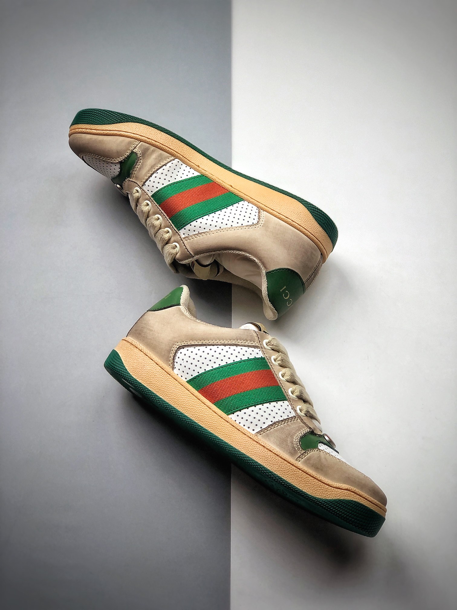 450  Gucci Distressed Screener sneaker 经典原型复古百搭做旧老爹板鞋