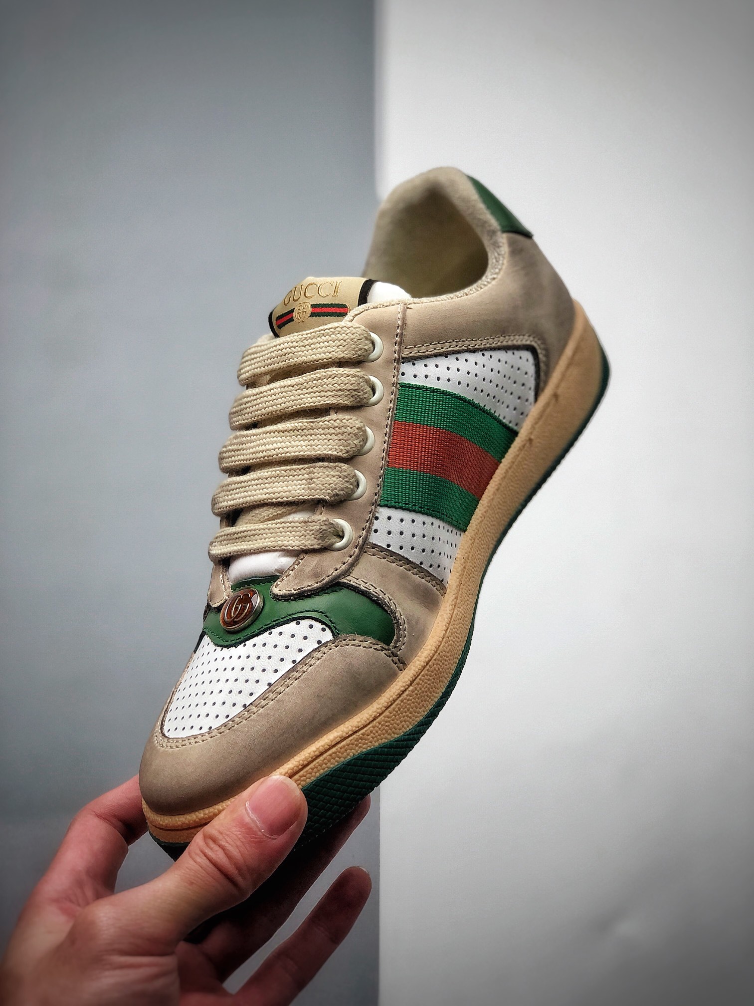 450  Gucci Distressed Screener sneaker 经典原型复古百搭做旧老爹板鞋