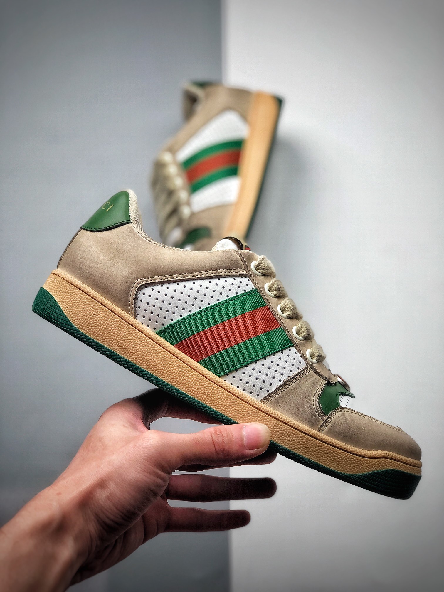 450  Gucci Distressed Screener sneaker 经典原型复古百搭做旧老爹板鞋