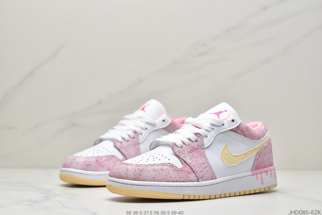 190 Air Jordan 1 Low GS“Paint Drip”粉冰淇淋鞋CW7104-601
