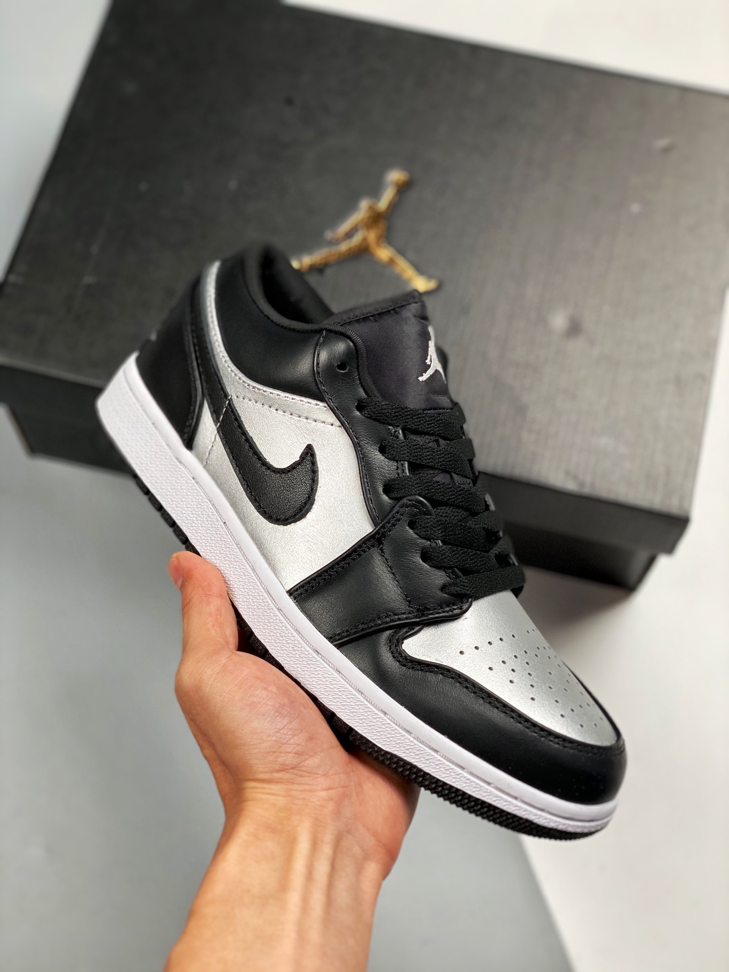 Air Jordan 1 Low negro plata color oficial sincronizado producto de nivel original rechaza suela pública forma de zapat…