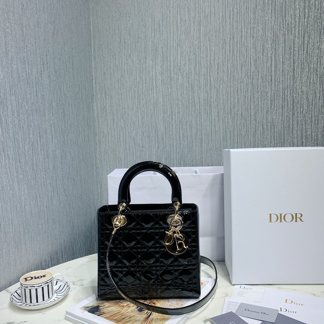 Dior Bags Handbags Gold Cowhide Patent Leather Lady