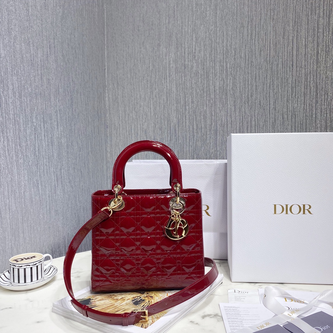 Dior Bags Handbags Gold Cowhide Patent Leather Lady