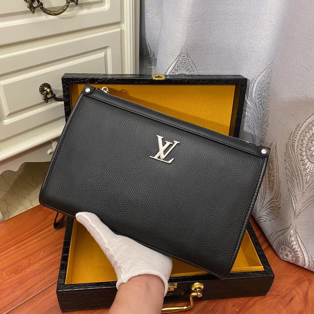 Louis Vuitton Clutches & Pouch Bags Black Silver Cowhide Casual