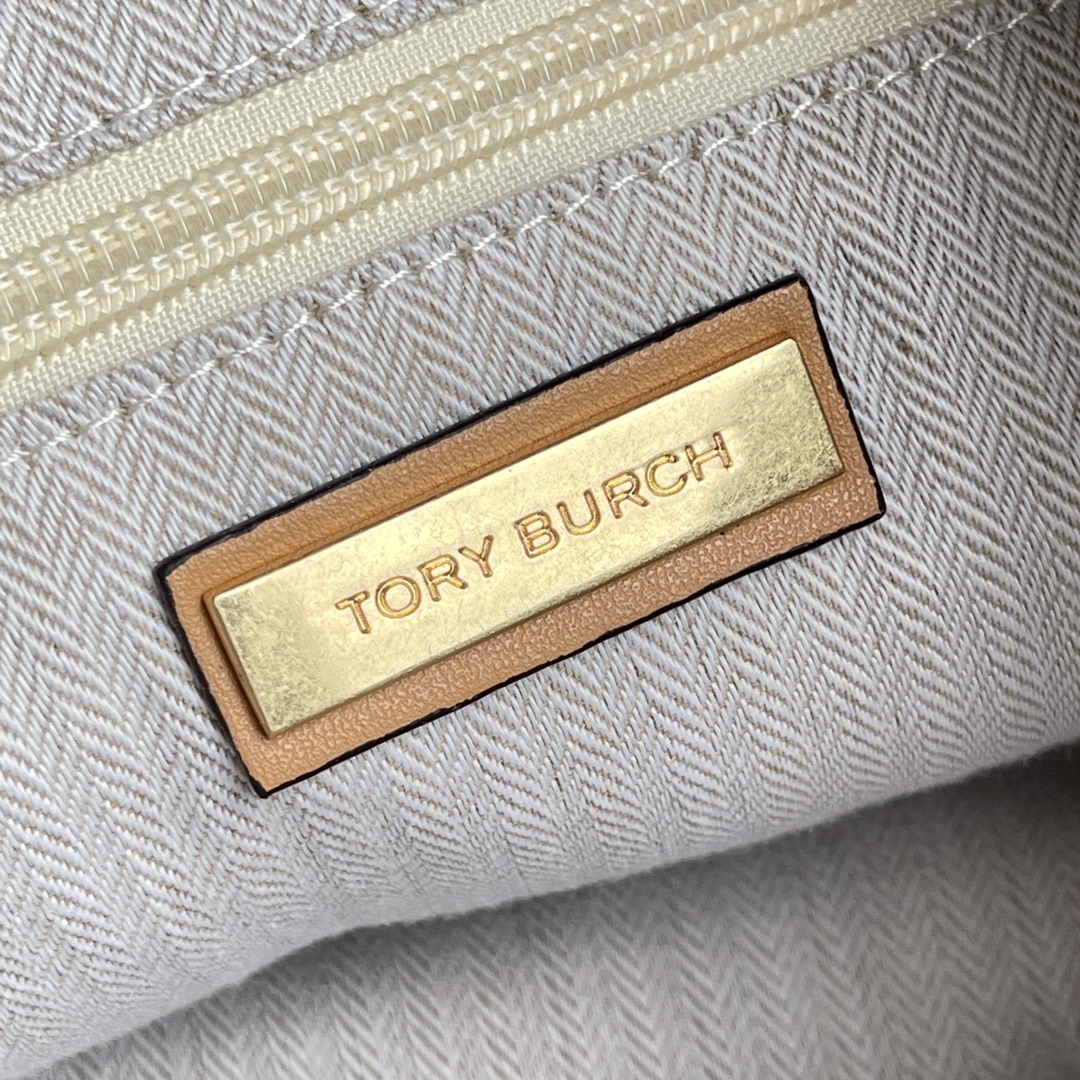 Tory Burch Ella 帆布 彩色LOGO 小号托特包 整个LOGO全皮拼接