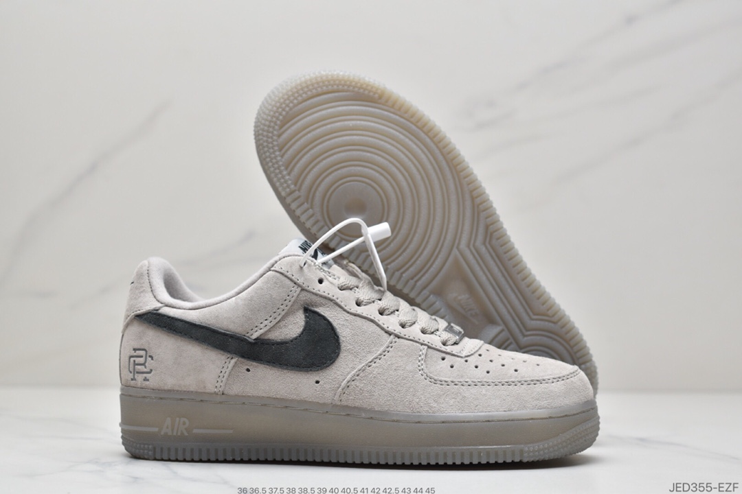 150 耐克Nike Air Force1 Mid x Reigning Champ 空军一号低帮运动休闲板鞋  正确官方同源麂皮  麂皮皮质感秒杀全网#正确鞋垫图案 正确中底布材料内置全掌SOLE气垫 AA1117-118  尺码：36 36.5 37.5 38 38.5 39 40 40.5 41 42 42.5 43 44 44.5 45 ID:JED355-EZF