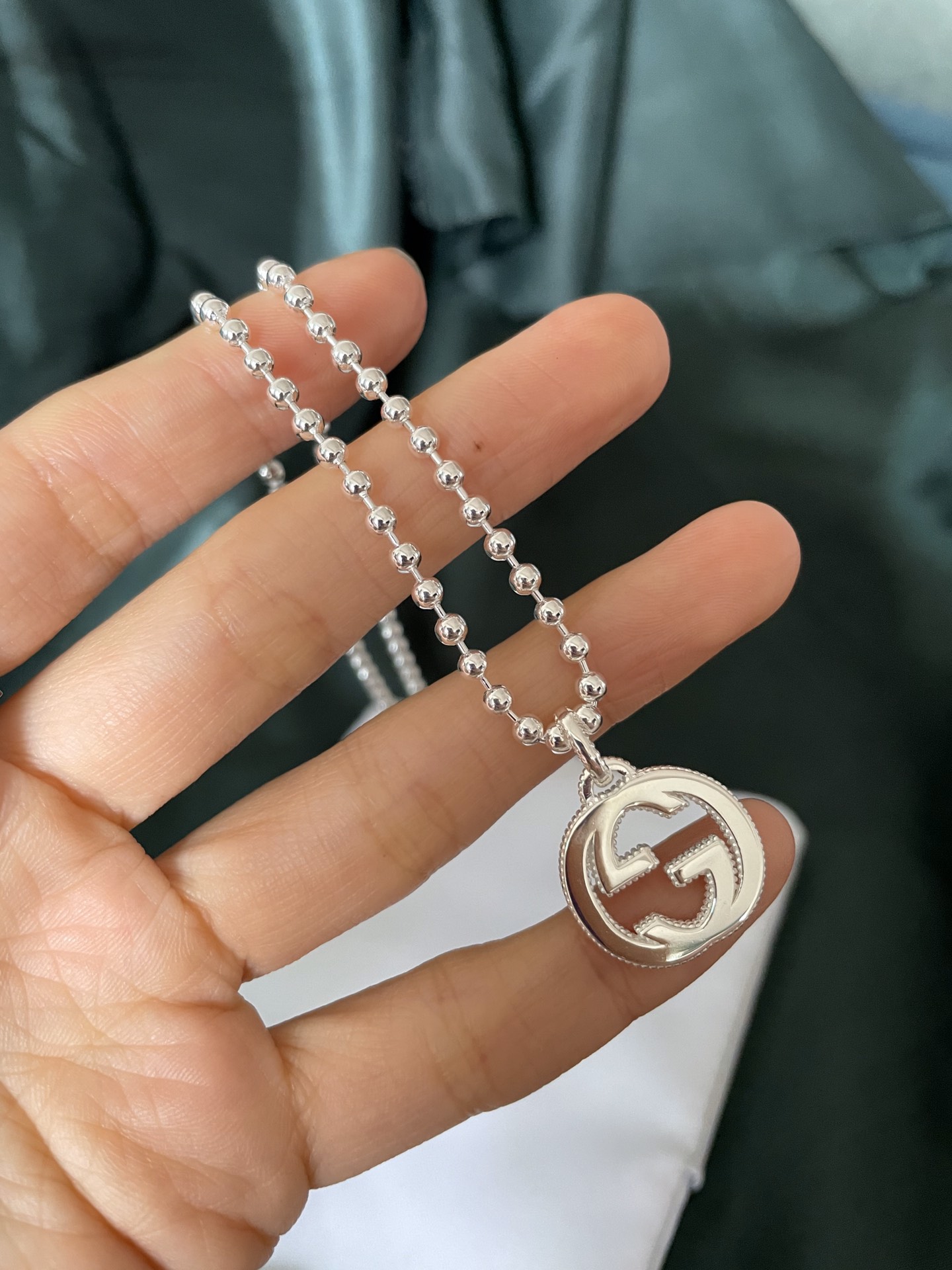 NO:104193,Gucci Gucci 925 sterling silver interlocking double G bead necklace size 455cm, Gucci necklace, gucci, gucci, necklace, pure silver19860909Gucci古驰925纯银互扣式双G珠子项链 尺寸455cm,古驰项链,gucci,gucci,necklace,pure silver,Jewelry