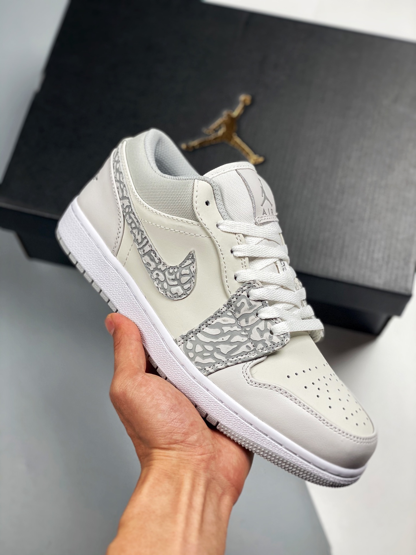 Air Jordan 1 Low PRM blanco gris grietas producto de nivel original rechaza suela pública forma de zapato tridimensiona…