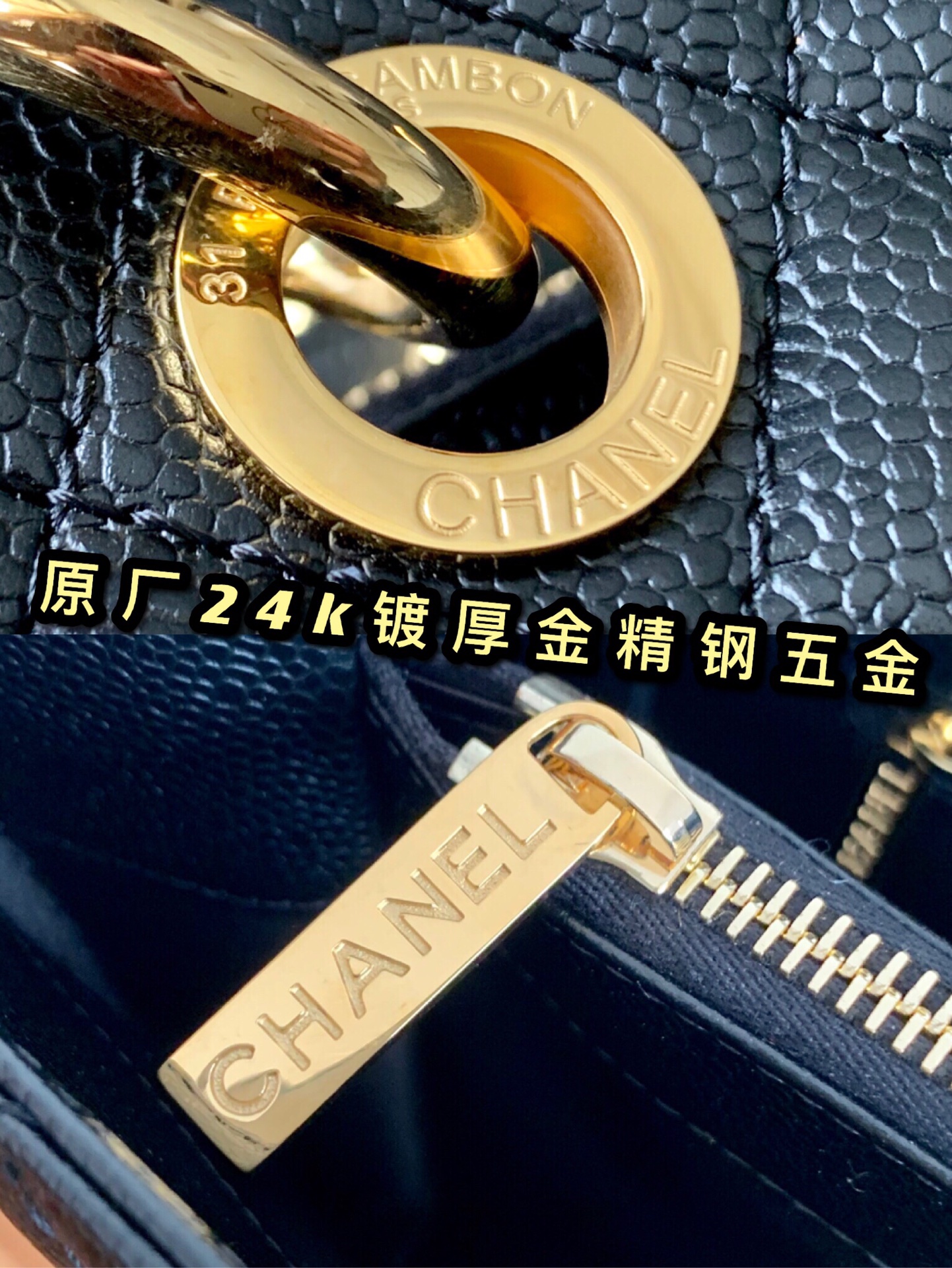 Puramente de fábrica original 24k, herrajes de acero inoxidable con baño de oro grueso