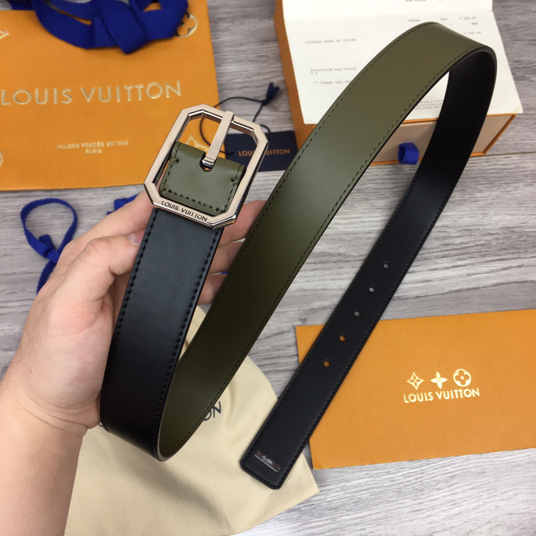 1:1 Replica Wholesale
 Louis Vuitton Belts Online From China Black Green Calfskin Cowhide