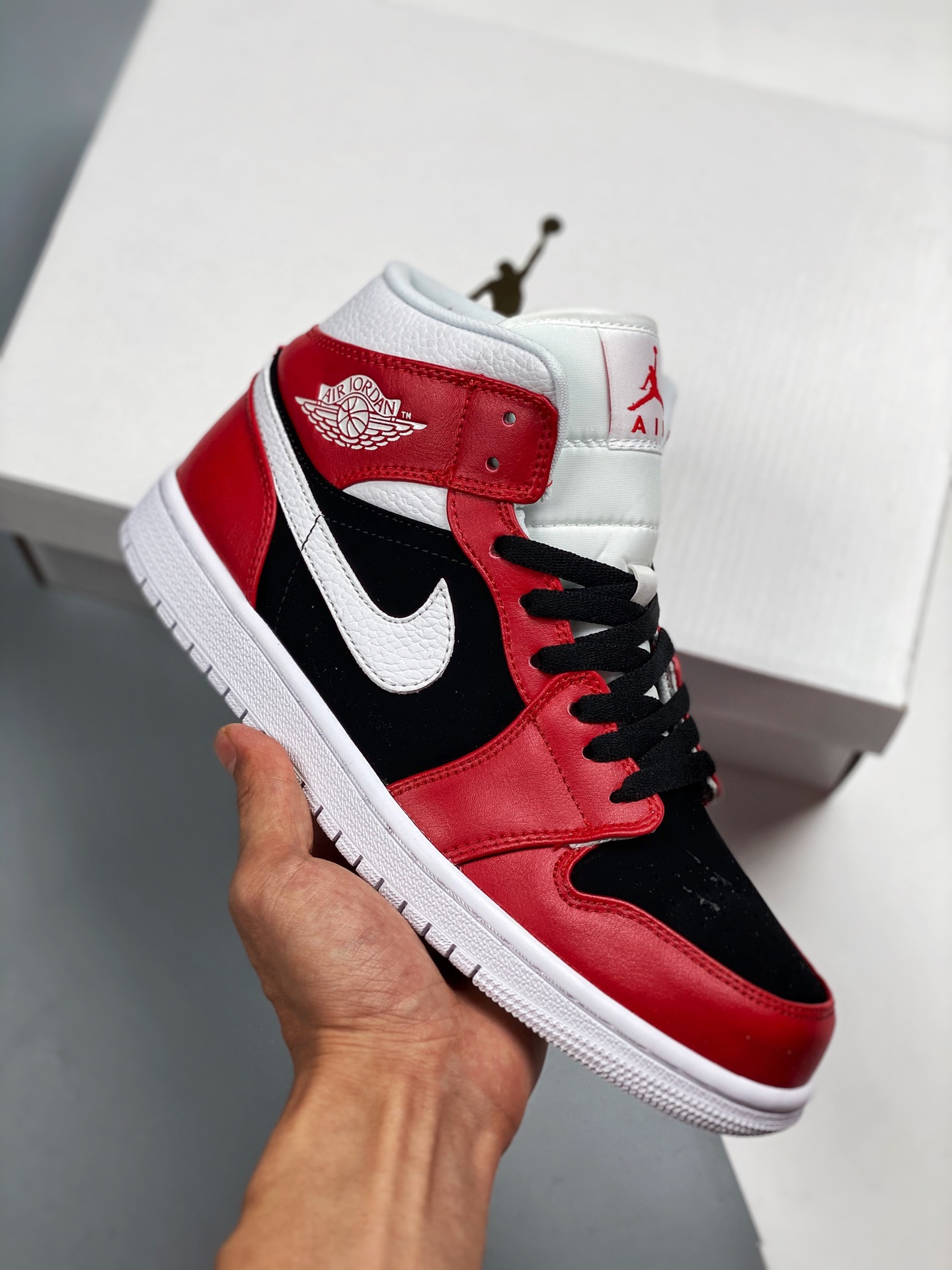 Air Jordan 1 Mid negro blanco rojo pequeño Chicago serie media caña nuevo lote suela original con molde original cuero …