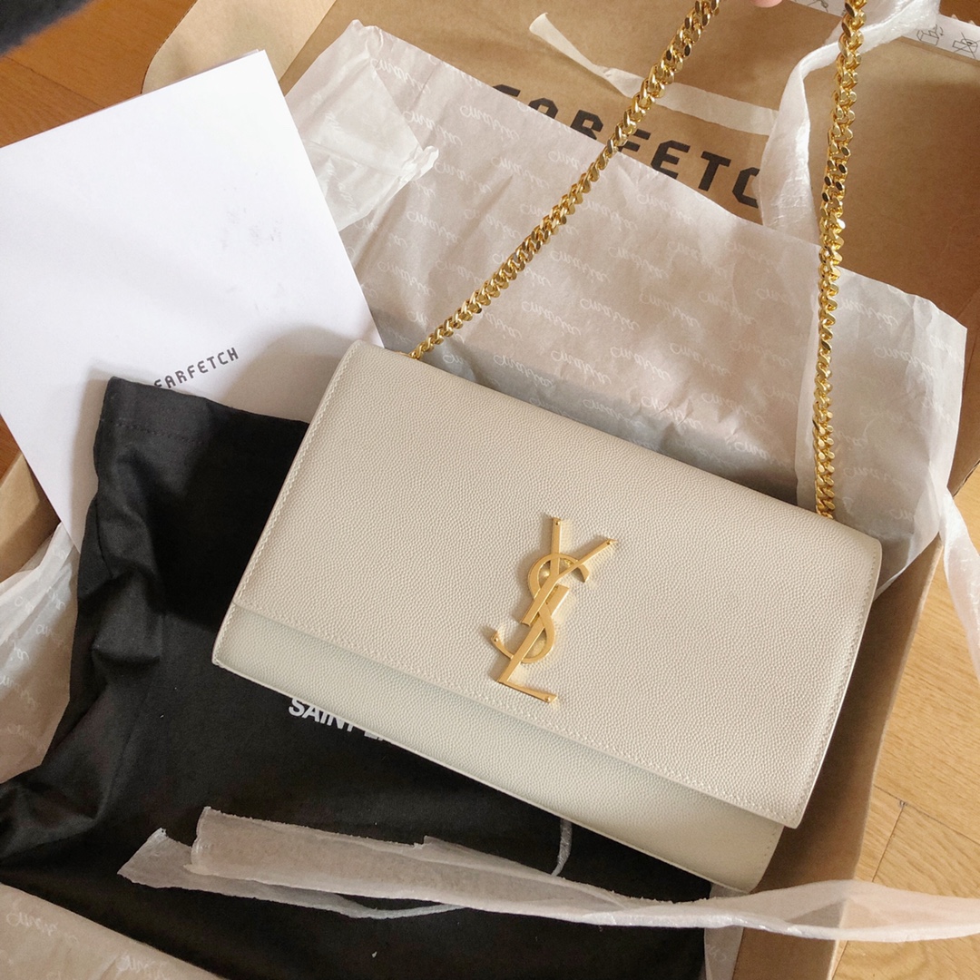 Saint laurent Ysl 𝙆𝙖𝙩𝙚 20𝙘𝙢 链条包 469390白色球纹金扣