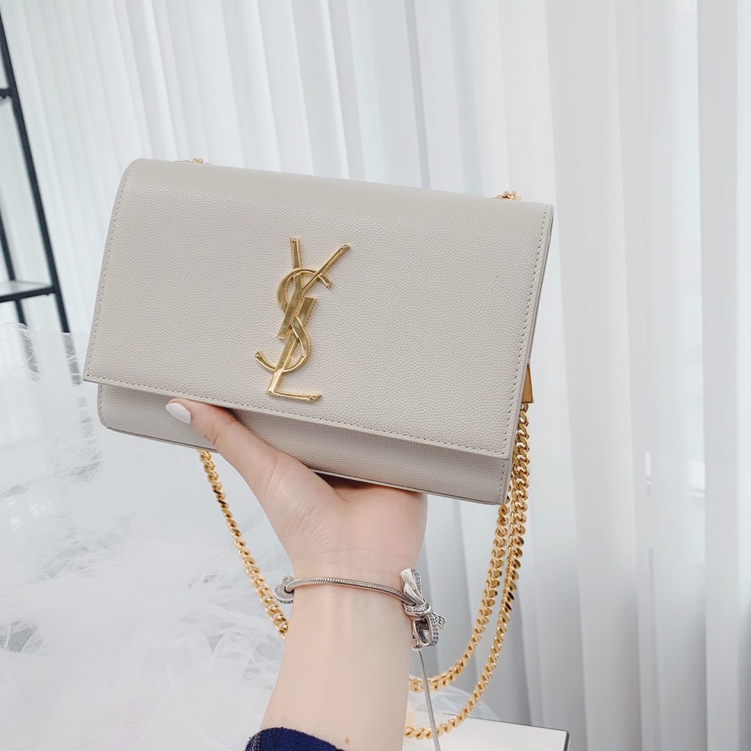 Saint laurent Ysl 𝙆𝙖𝙩𝙚 20𝙘𝙢 链条包 469390白色球纹金扣