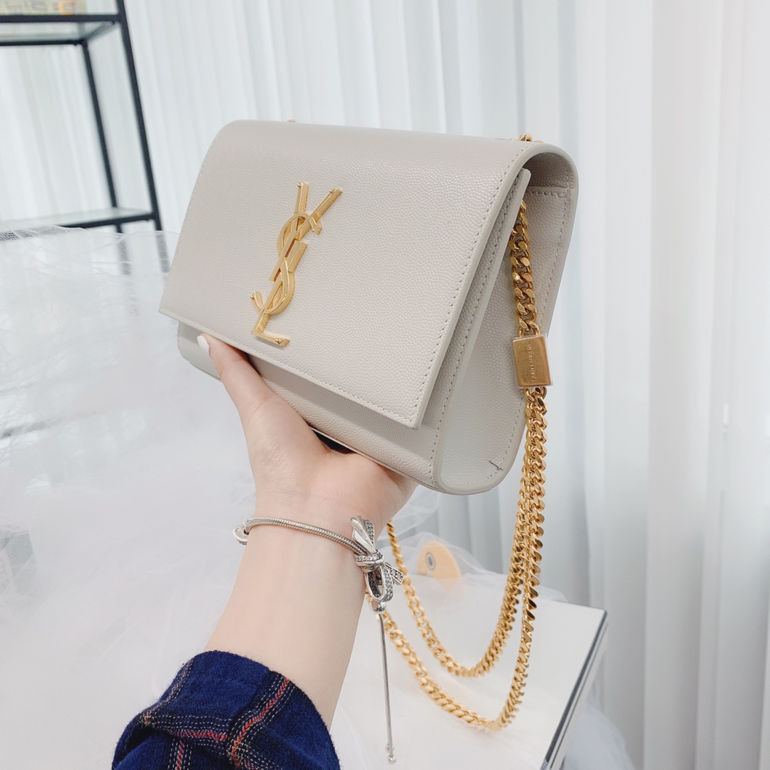 Saint laurent Ysl 𝙆𝙖𝙩𝙚 20𝙘𝙢 链条包 469390白色球纹金扣