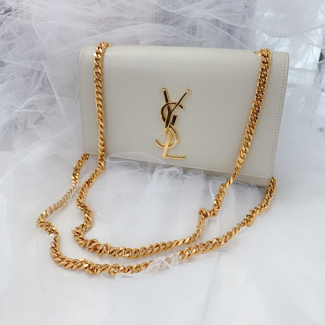 Saint laurent Ysl 𝙆𝙖𝙩𝙚 20𝙘𝙢 链条包 469390白色球纹金扣