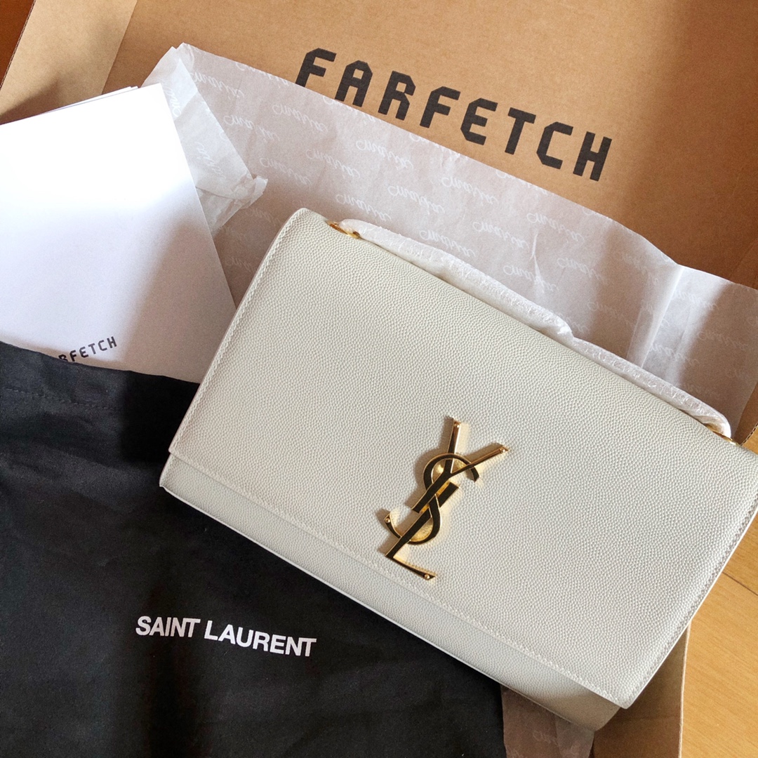 Saint laurent Ysl 𝙆𝙖𝙩𝙚 20𝙘𝙢 链条包 469390白色球纹金扣