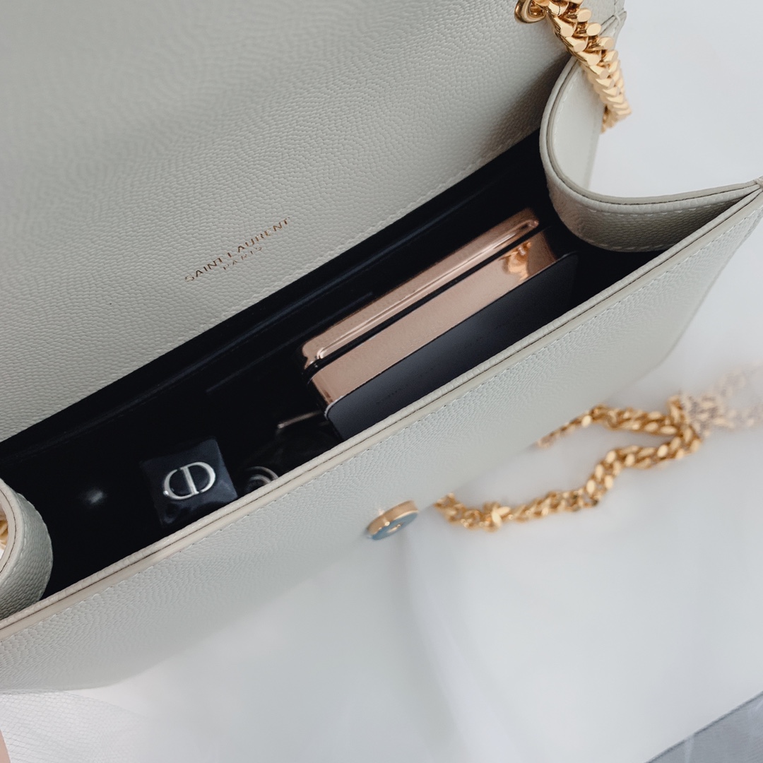 Saint laurent Ysl 𝙆𝙖𝙩𝙚 20𝙘𝙢 链条包 469390白色球纹金扣