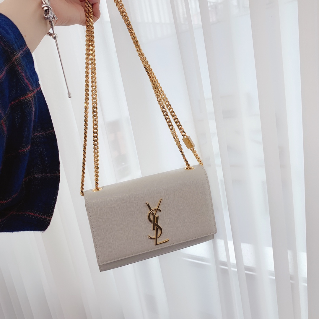 Saint laurent Ysl 𝙆𝙖𝙩𝙚 20𝙘𝙢 链条包 469390白色球纹金扣