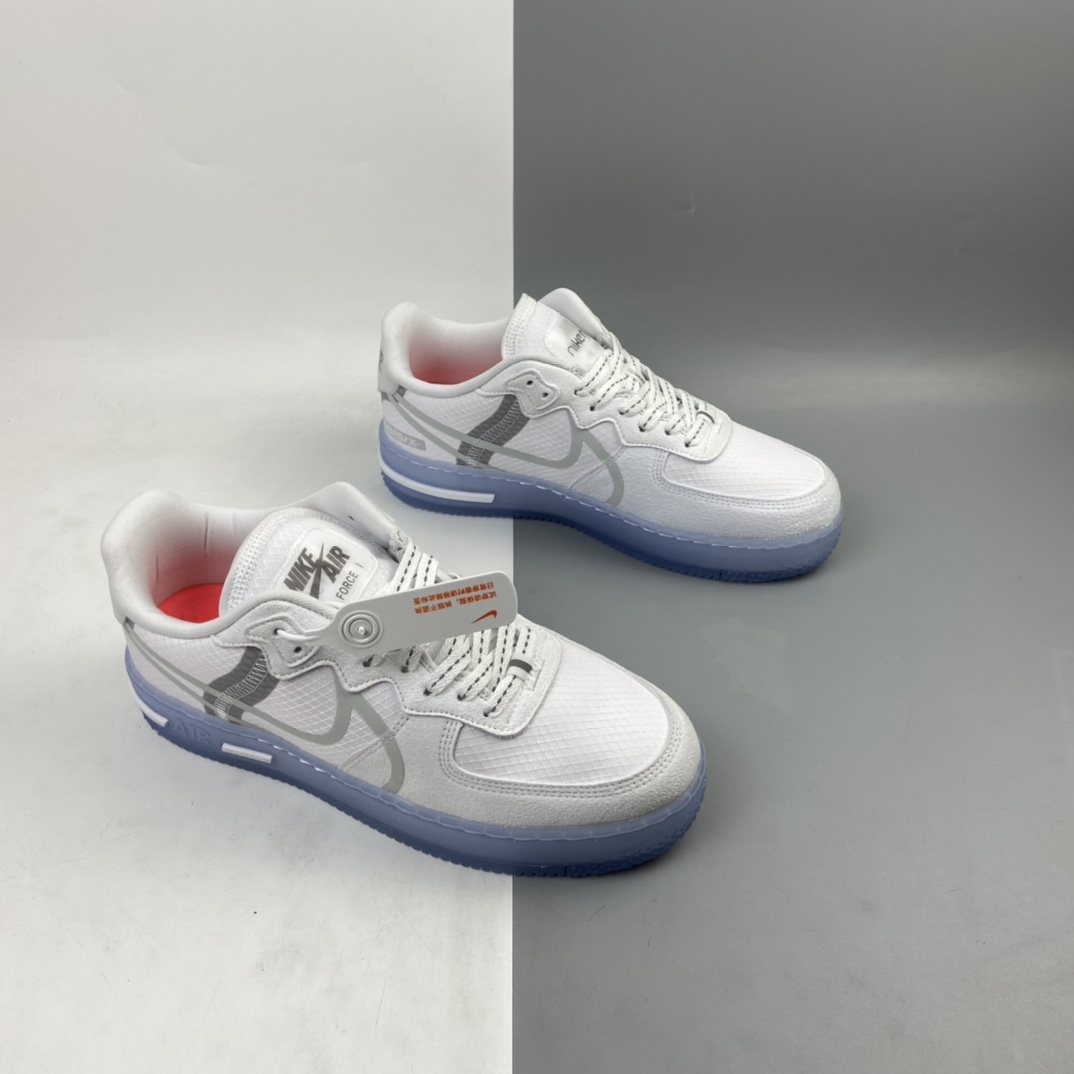 200 NK Air Force 1 React QS Light Bone 波纹 冰块 冰蓝空军一号白蓝色低帮运动休闲板鞋 CQ8879-100