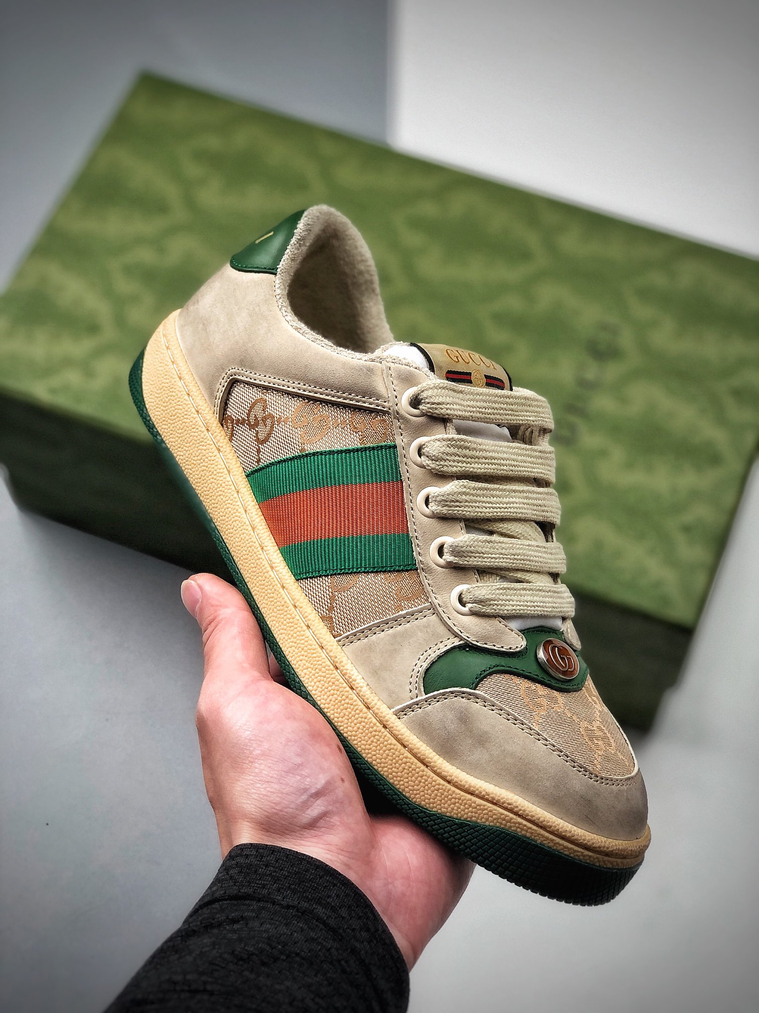 480   Gucci Distressed Screener sneaker 经典原型复古百搭做旧老爹板鞋/复古学院风