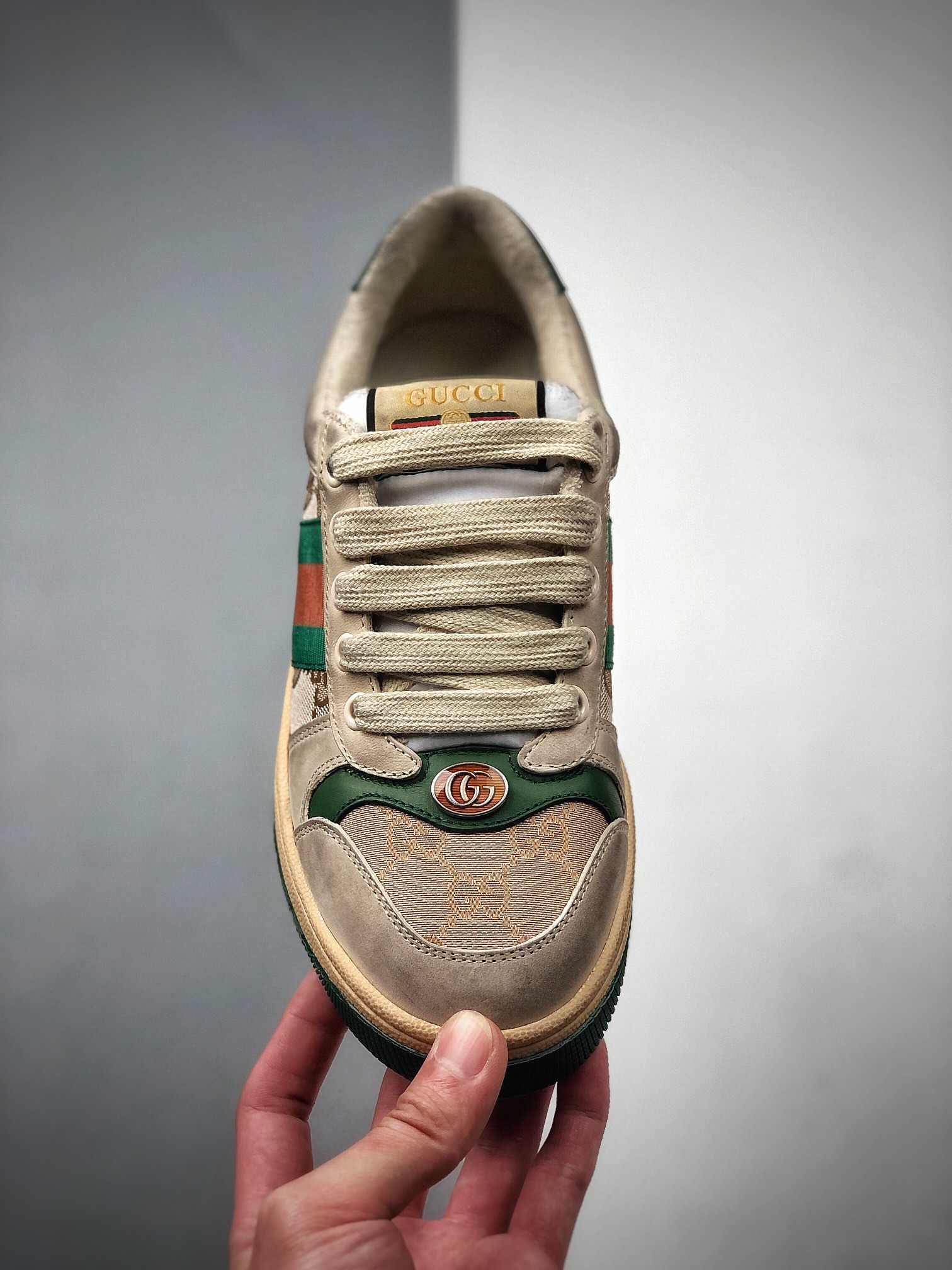 480   Gucci Distressed Screener sneaker 经典原型复古百搭做旧老爹板鞋/复古学院风