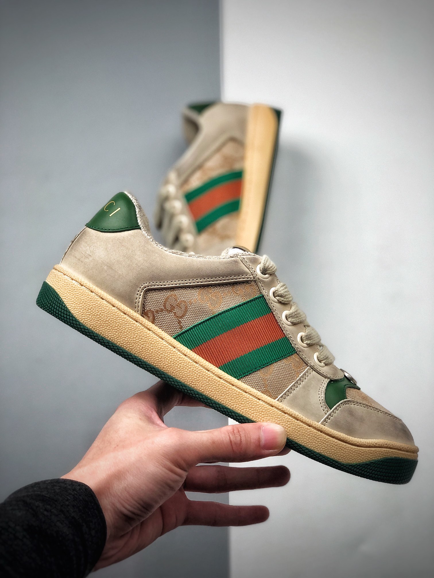 480   Gucci Distressed Screener sneaker 经典原型复古百搭做旧老爹板鞋/复古学院风