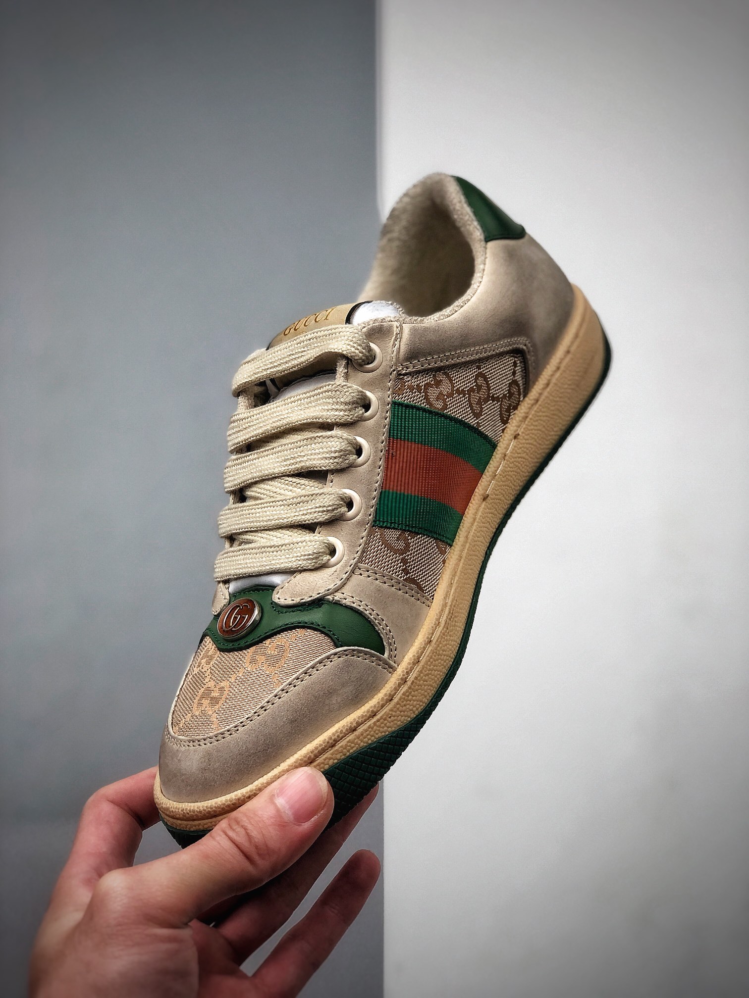 480   Gucci Distressed Screener sneaker 经典原型复古百搭做旧老爹板鞋/复古学院风
