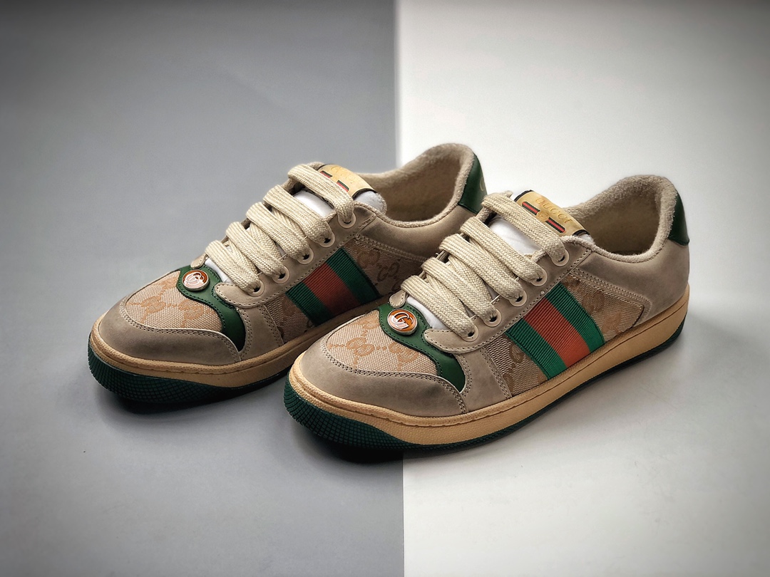 480   Gucci Distressed Screener sneaker 经典原型复古百搭做旧老爹板鞋/复古学院风