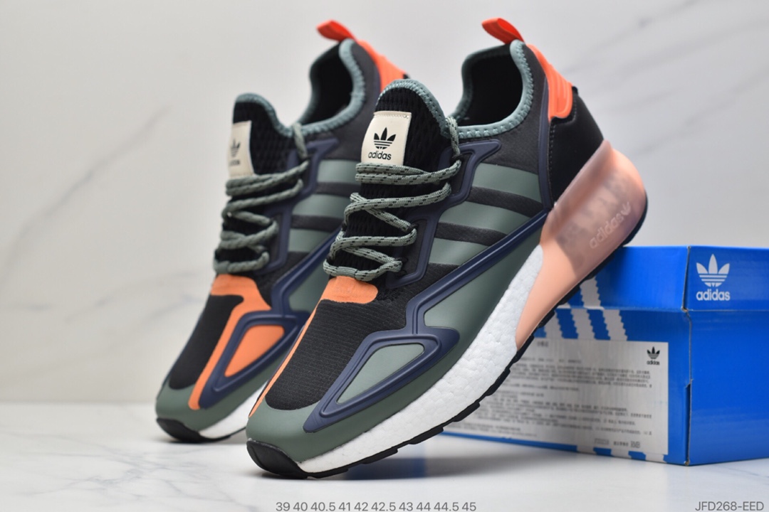180 Adidas阿迪达斯 缓震跑鞋 易烊千玺同款 Adidas Originals ZX 2K Boost 全新爆米花缓震休闲运动跑鞋 FZ3323
