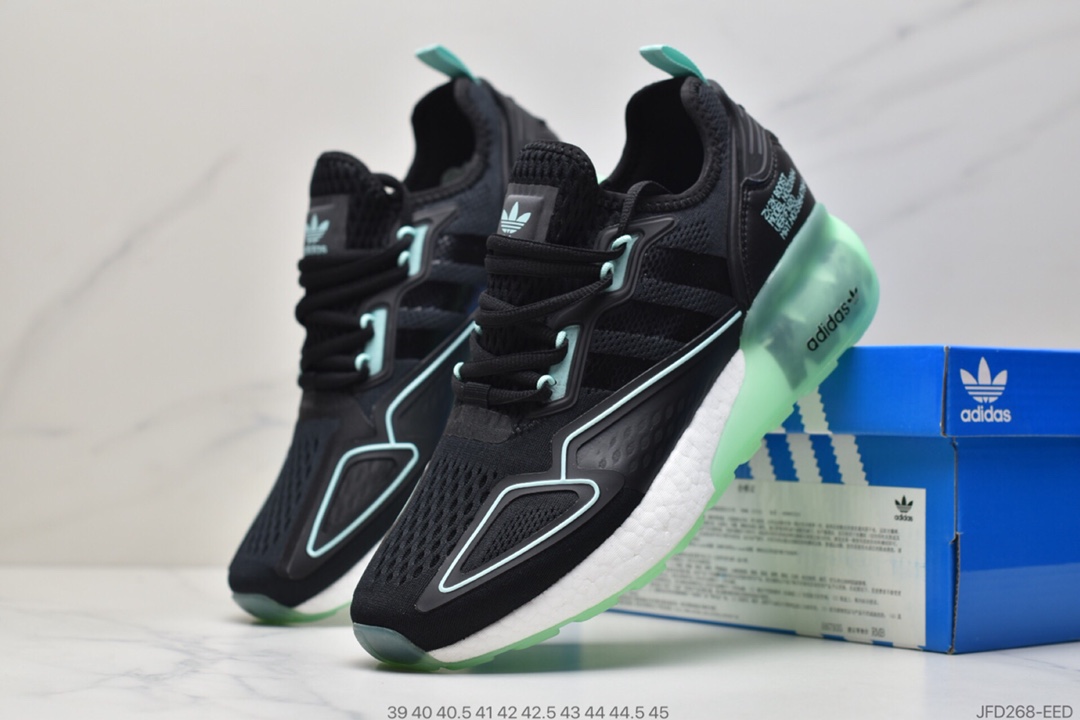 180 Adidas阿迪达斯 缓震跑鞋 易烊千玺同款 Adidas Originals ZX 2K Boost 全新爆米花缓震休闲运动跑鞋 FZ3323