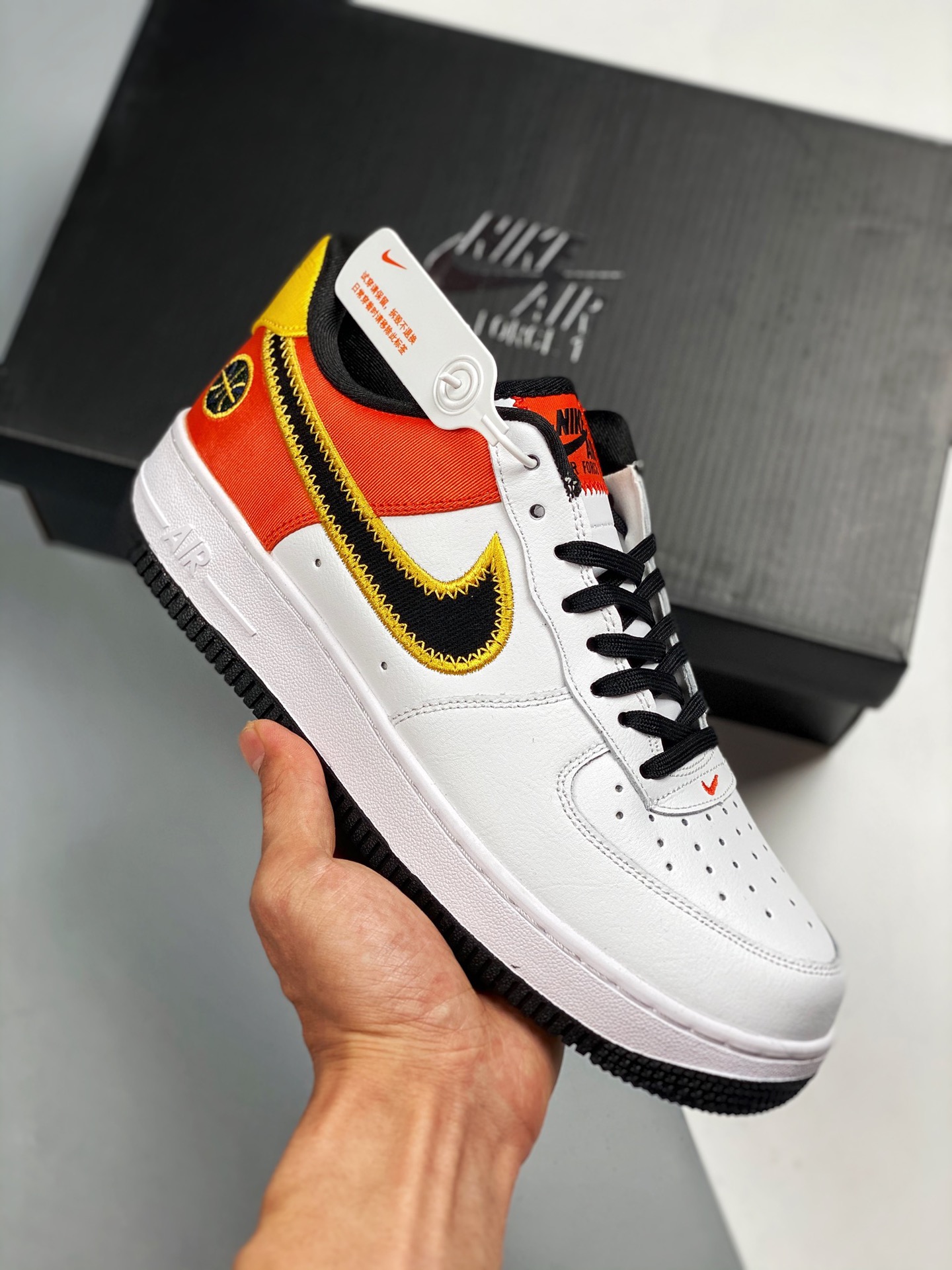Air Force 1 '07 blanco, negro y naranja, extraterrestre, horma original, datos originales, plantilla de papel, fotos re…