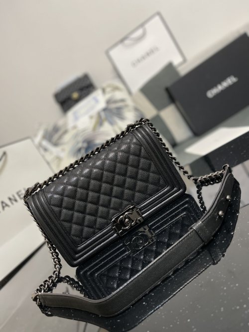 Chanel Le Boy Black Quilted Flap Bag, 25cm, Top-Tier Quality, Best Seller