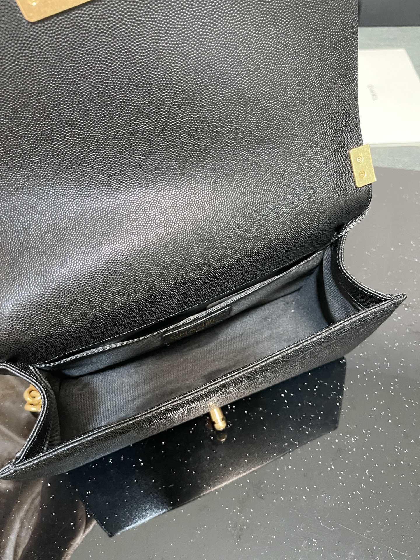 Chanel Boy Bag 25cm Black Grained Calfskin Gold-Tone Metal 9 i1617086315 2962 7