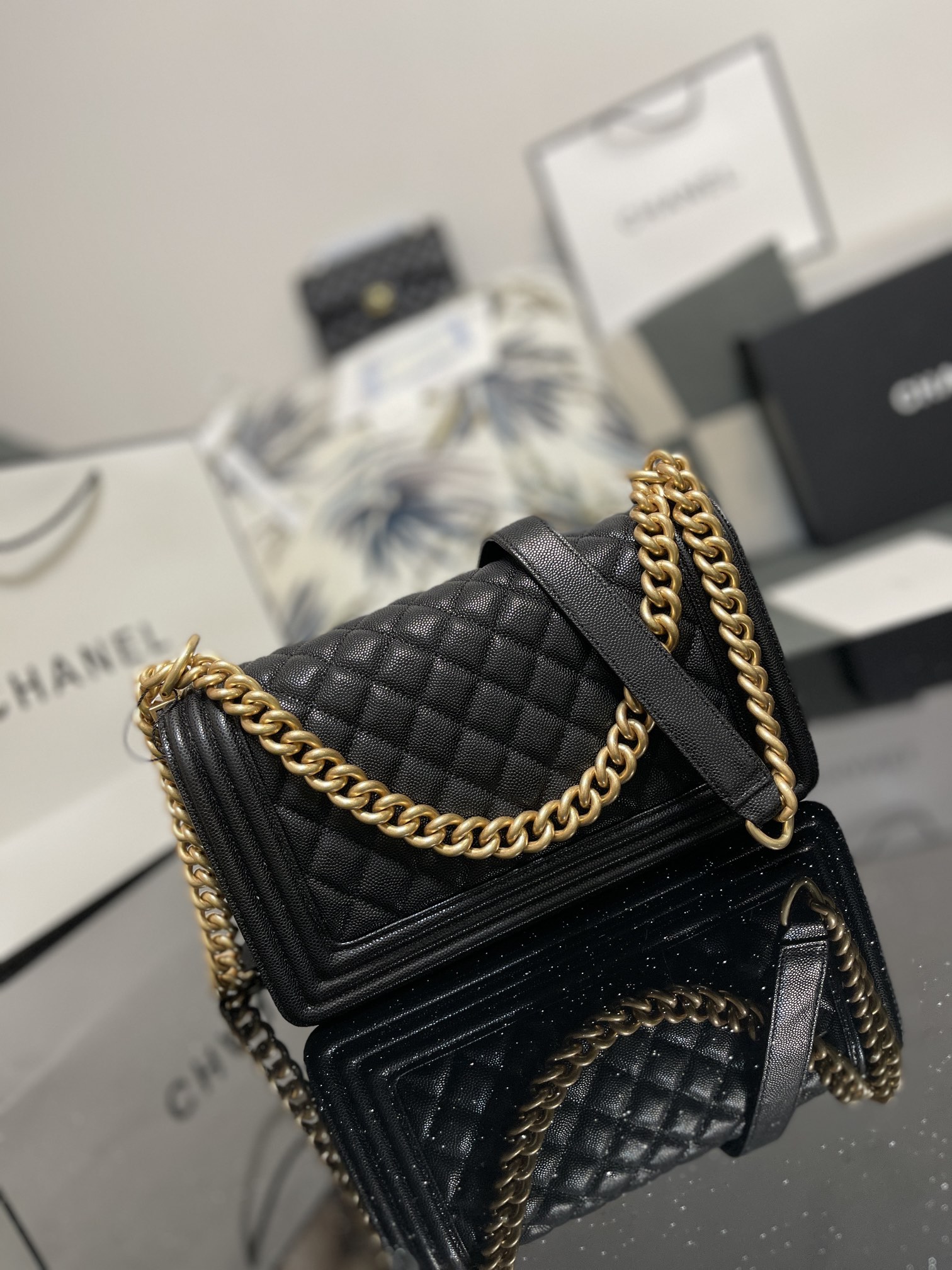 Chanel Boy Bag 25cm Black Grained Calfskin Gold-Tone Metal 6 i1617086315 3116 4