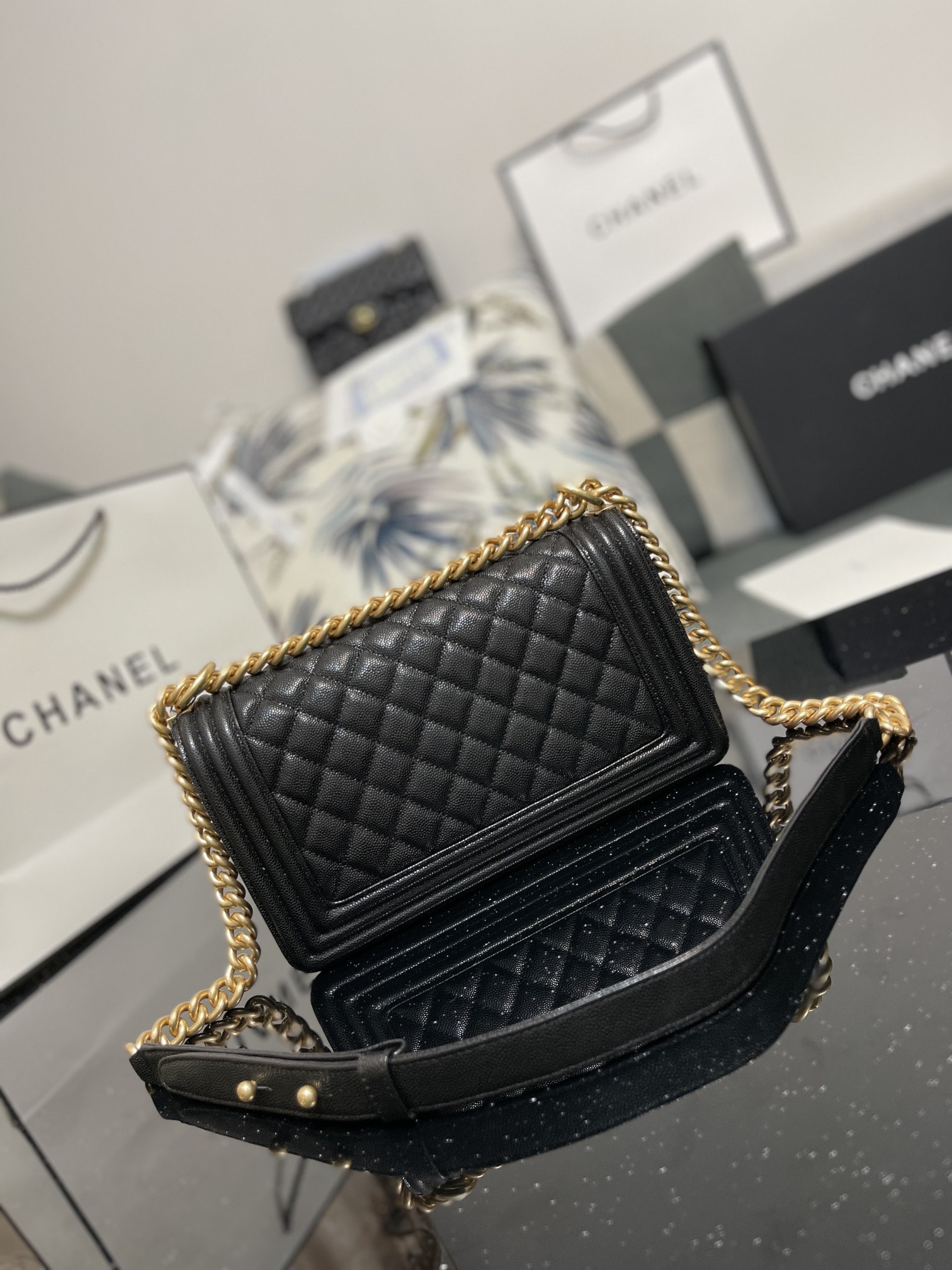 Chanel Boy Bag 25cm Black Grained Calfskin Gold-Tone Metal 3 i1617086315 5050 1