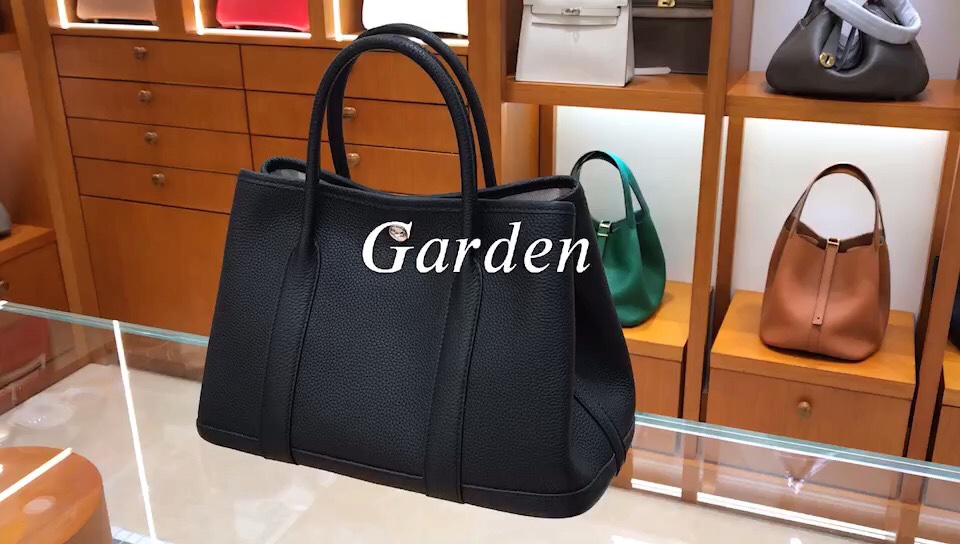 Elegant Garden Tote Bag - Black Leather Handbag for Women, Classic Design