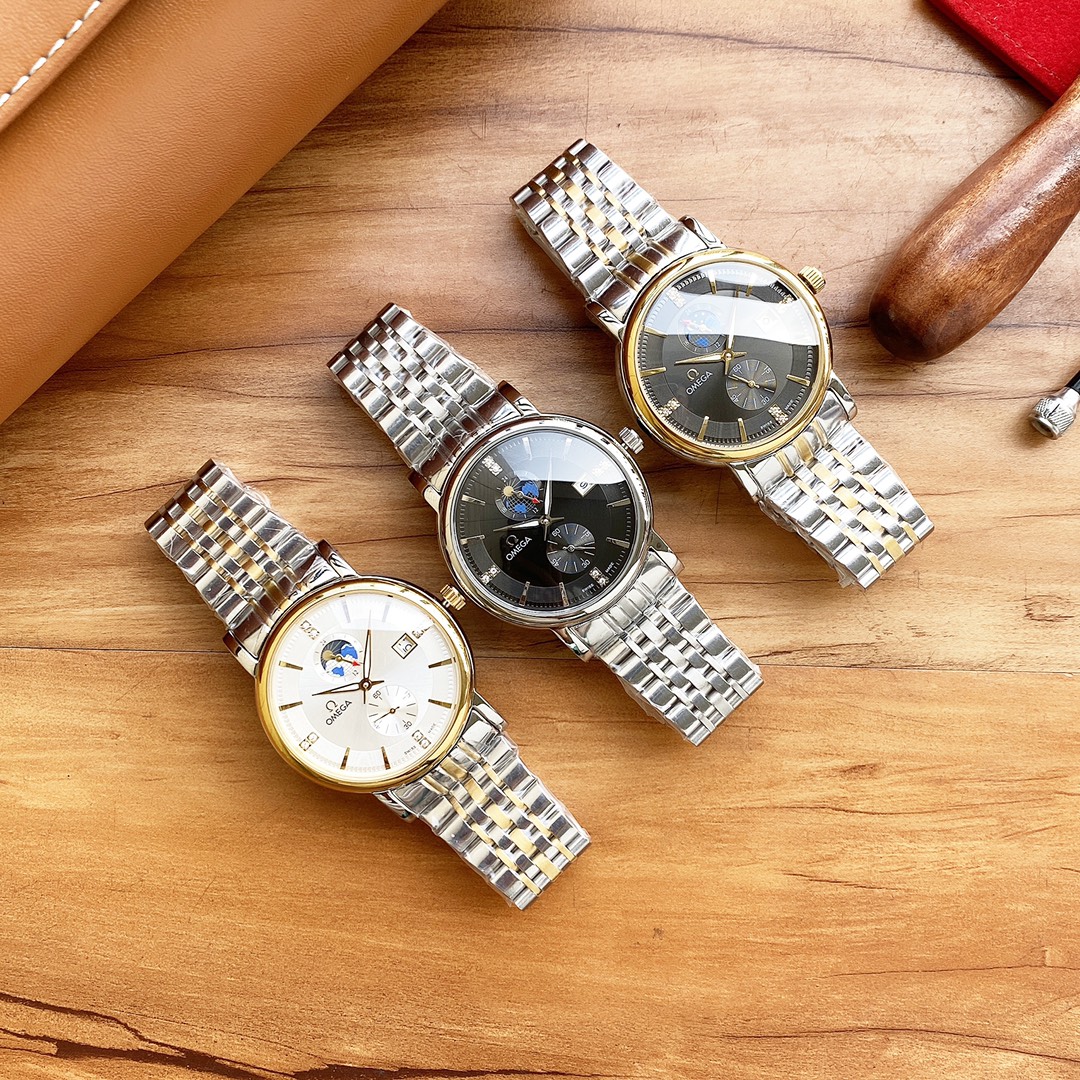 皮带，钢带，金白同价 品牌： 欧米茄  Omega 精品男士腕表，简约四针小秒盘搭配星辰设计，316精钢表壳，全自动飞轮机械机芯，尺寸：40 mm厚12mm，顶级316精钢钢带 纯自然光拍摄 零P图