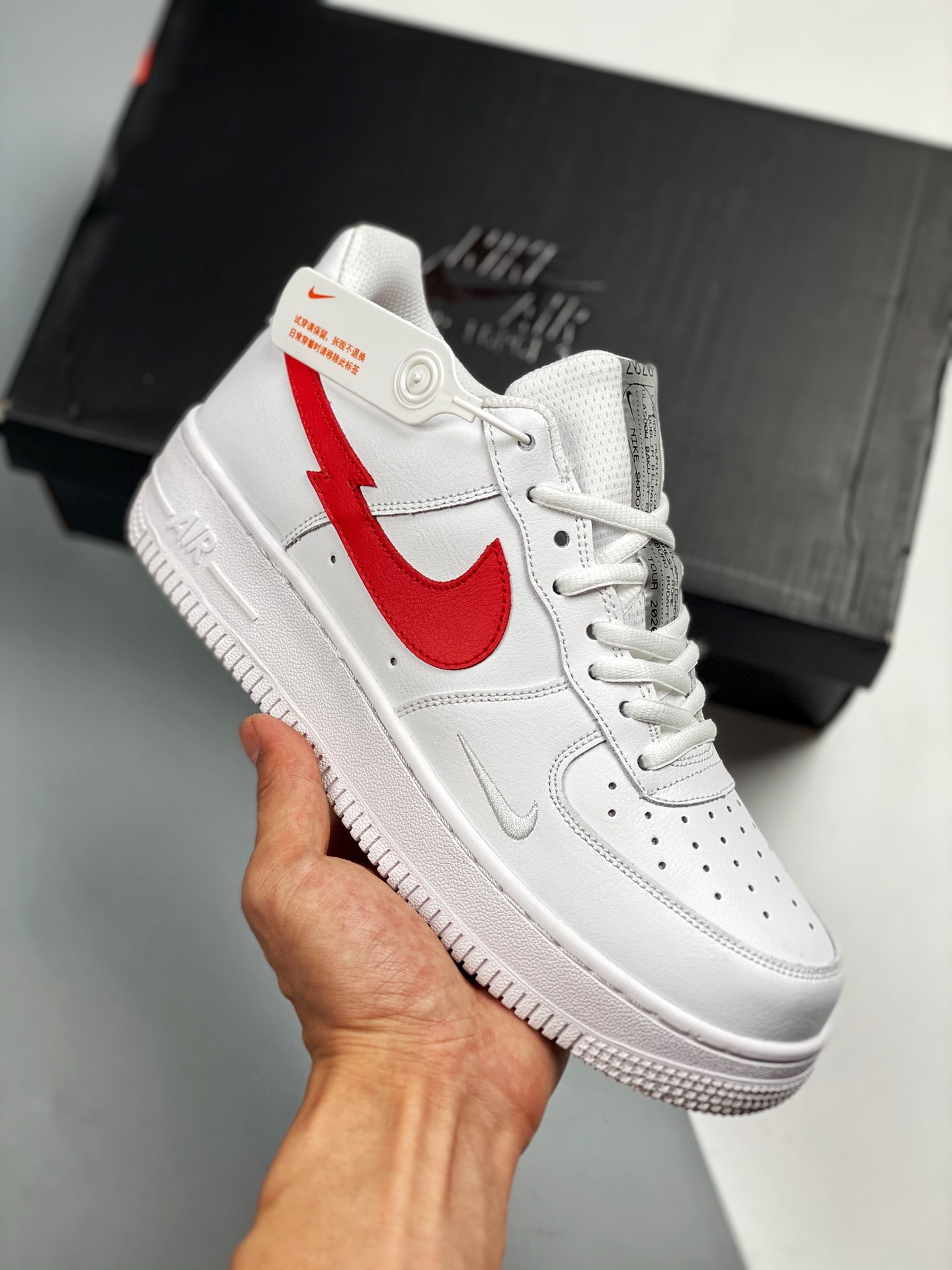 Air Force 1 Low "Euro Tour" blanco y rojo, horma original, datos originales, plantilla de papel, fotos reales en primer…