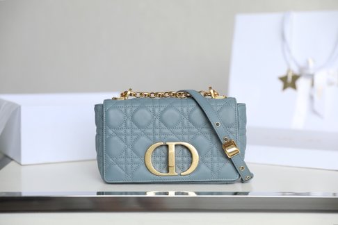 Dior Caro Bags Handbags Blue Gold Sky Embroidery Vintage Cowhide
