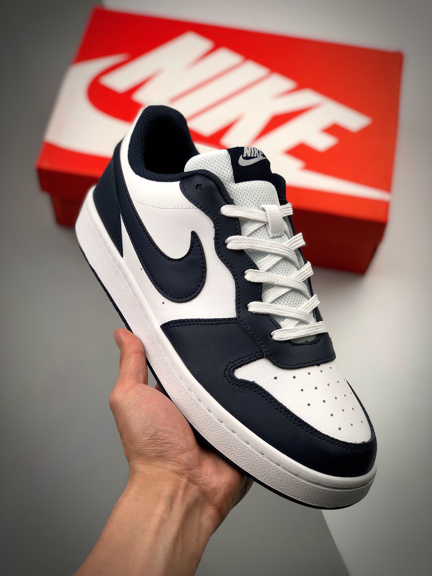 NK Court Borough Low 2 azul marino, versión exclusiva de plena flor, suela de molde privado con datos originales, zapat…