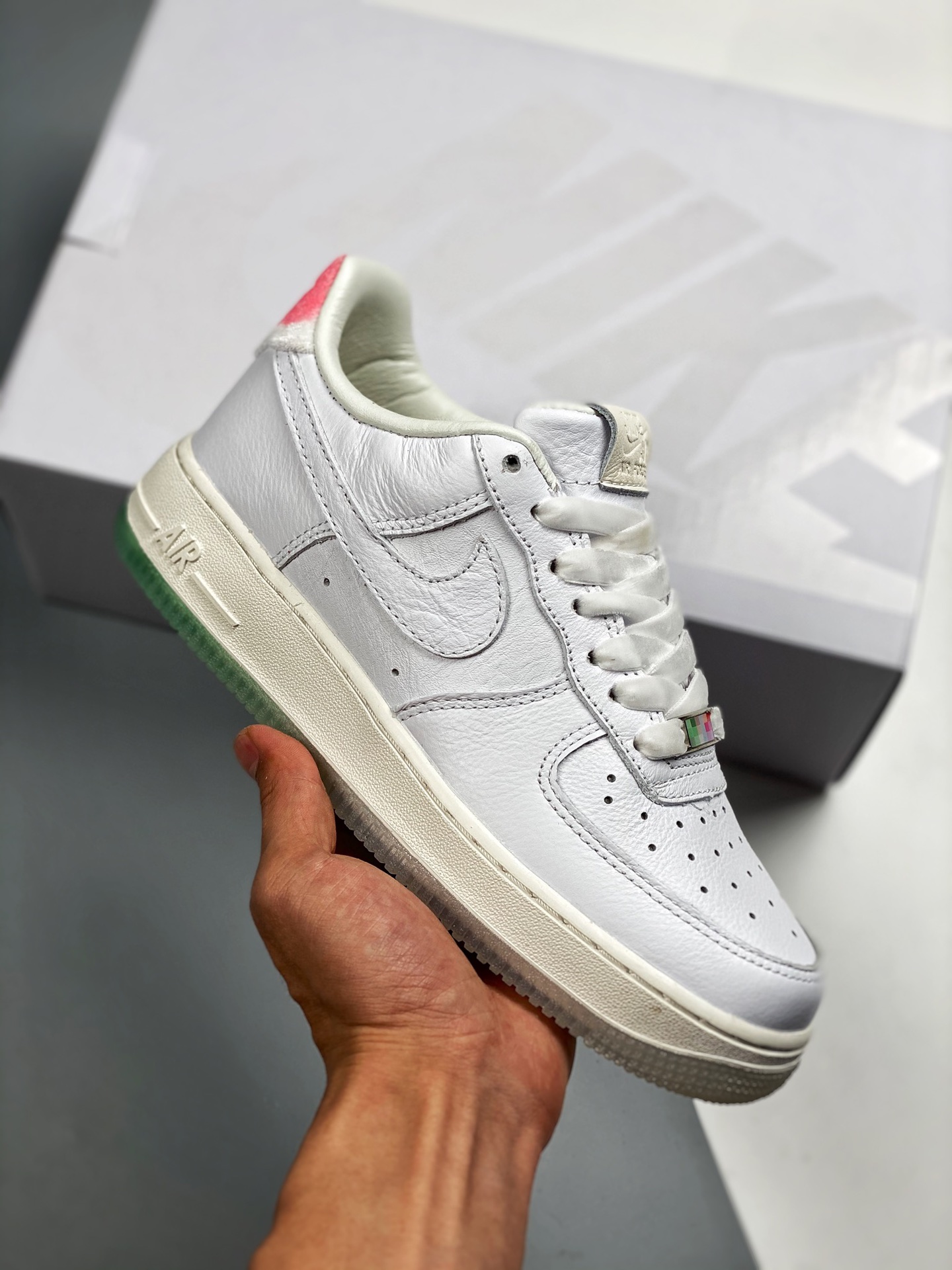 Air Force 1 '07 "GOT EM" blanco verde melocotón, melocotón de la longevidad, todos los accesorios completos, horma orig…