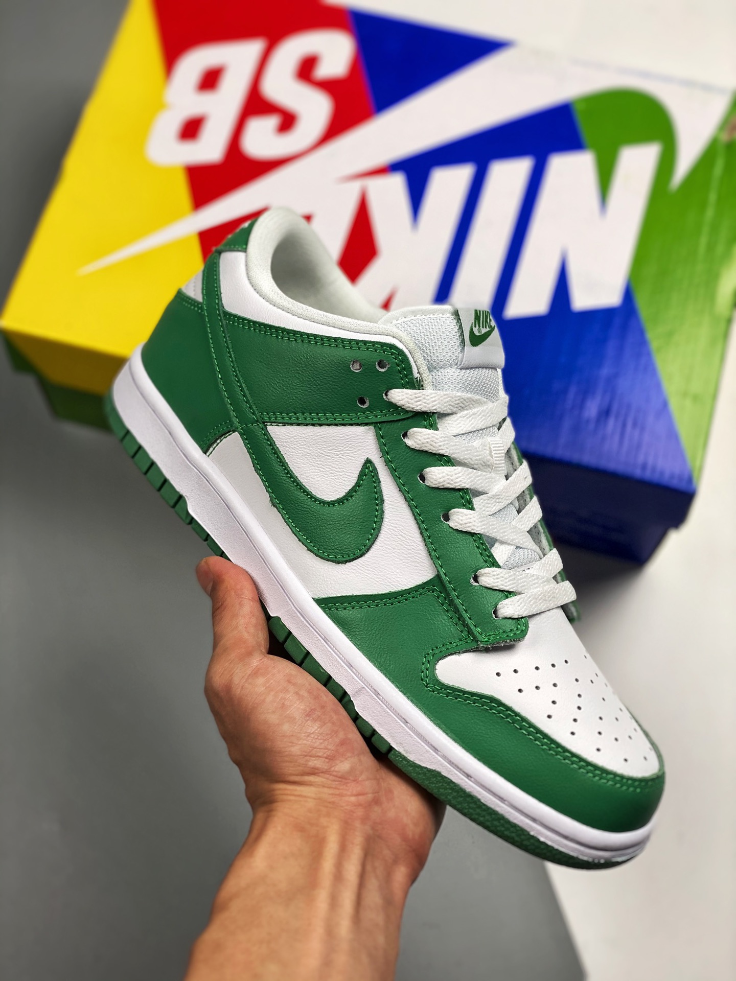 Nk Dunk Low "Green Glow" colorway blanco y verde, primer lanzamiento con fotos reales, calidad de nivel de empresa, lim…