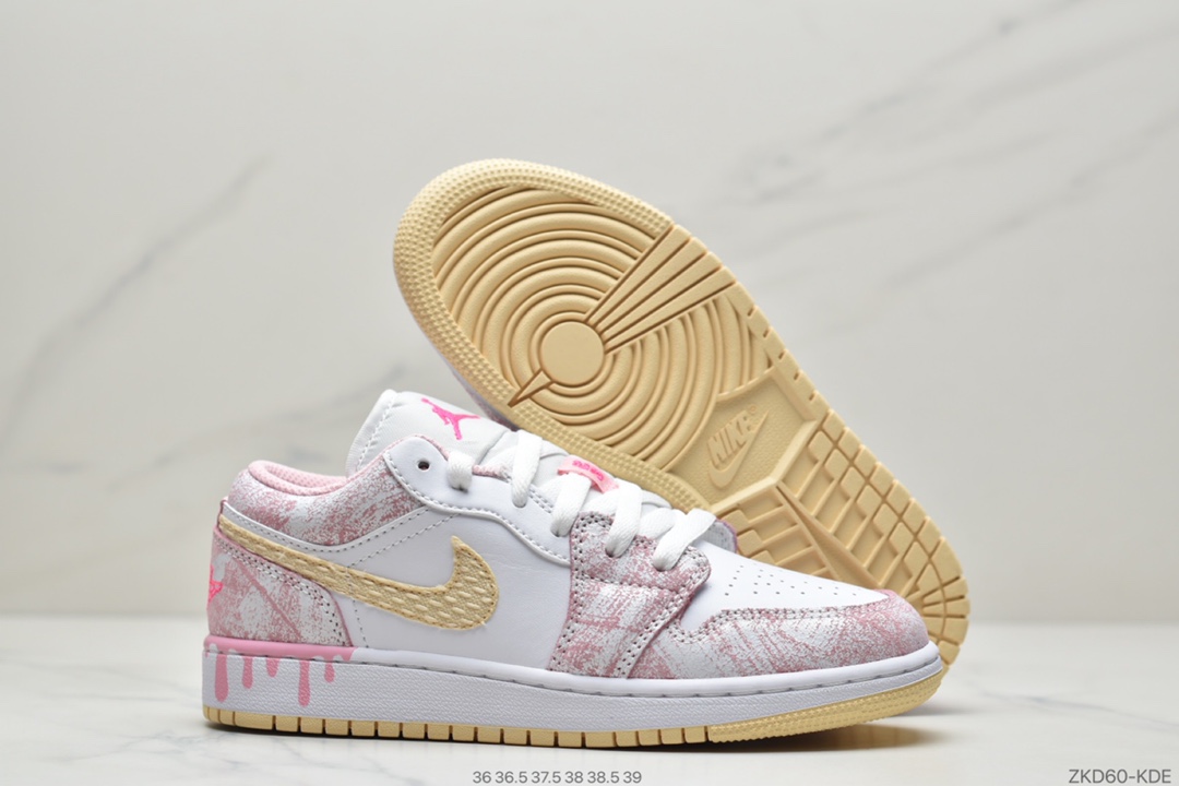 270 Air Jordan 1 Low GS“Paint Drip”粉冰淇淋  CW7104-601