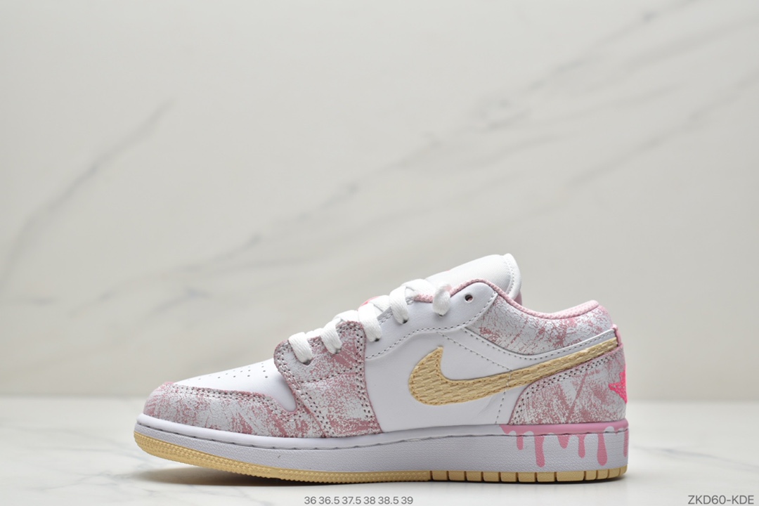 270 Air Jordan 1 Low GS“Paint Drip”粉冰淇淋  CW7104-601