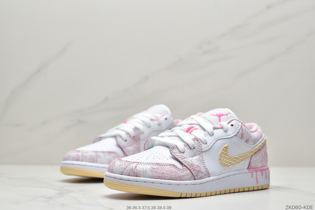 270 Air Jordan 1 Low GS“Paint Drip”粉冰淇淋  CW7104-601